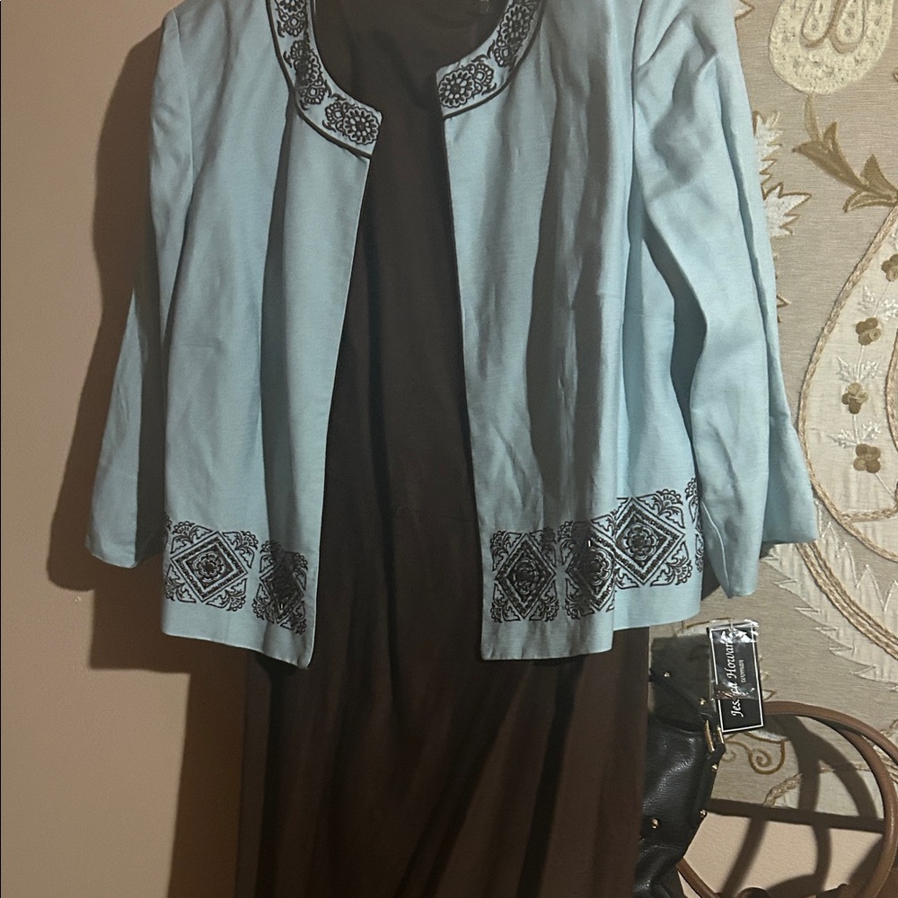 Jessica Howard Light Blue and Brown Maxi Dress